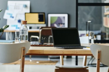 Modern workplace in coworking space